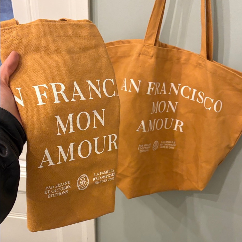 Sezane San Francisco Mon Amour Canvas Tote Bag - Mustard